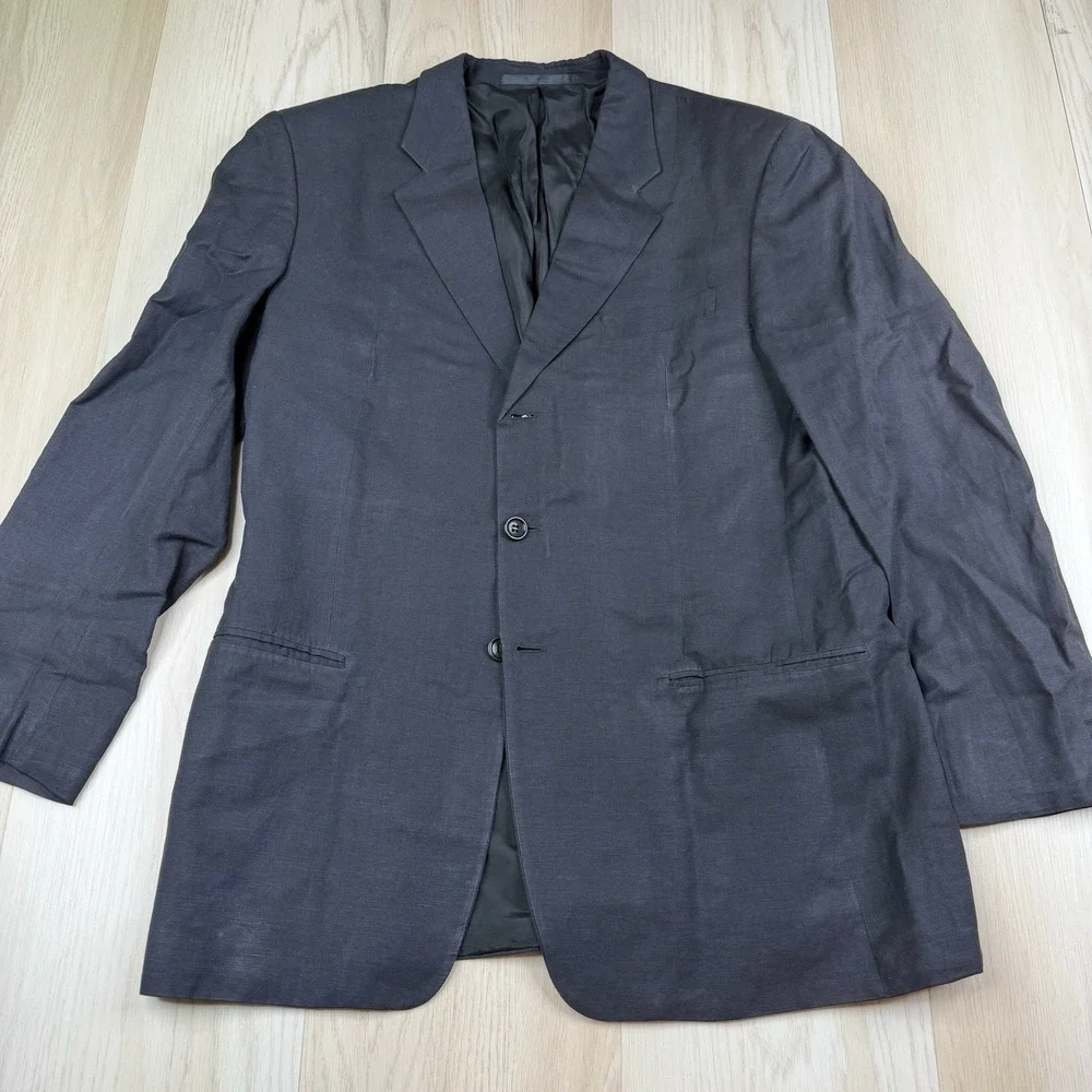 Armani Collezioni Linen Blend 3 Button Blazer Suit Jacket Black Mens Size 52R 42